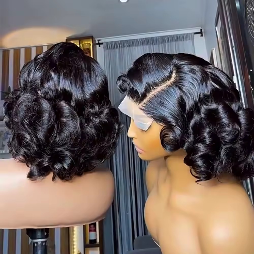 Wholesale 14A SDD Bouncy Curly Loose Wave 13x4 & 5x5 Glueless Bob Wigs Short pixie Bob Wig 1b and 1b/4 