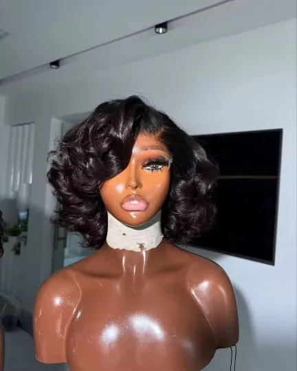 Wholesale 14A SDD Bouncy Curly Loose Wave 13x4 & 5x5 Glueless Bob Wigs Short pixie Bob Wig 1b and 1b/4 