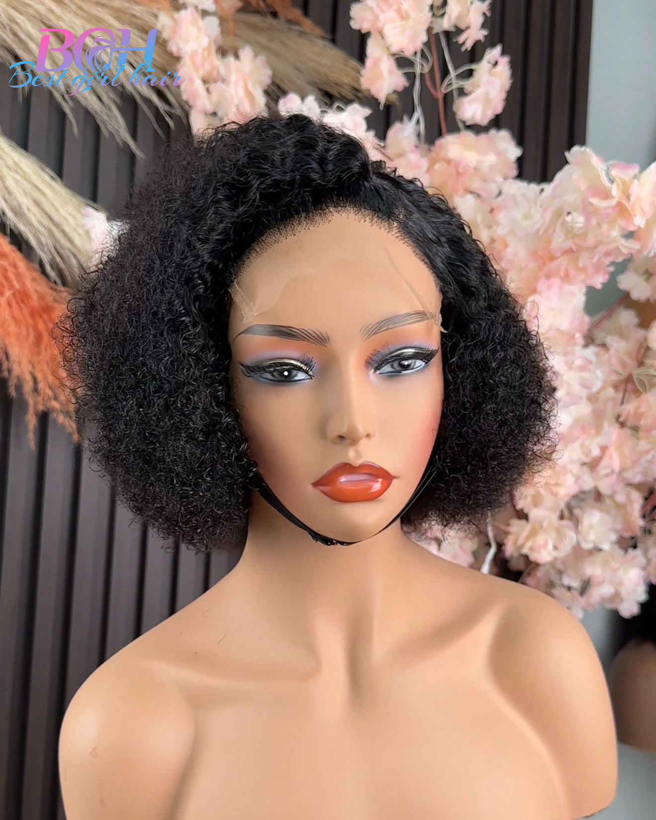 Wholesale Human Hair 5x5 8 INCH KINKY CURLY WIGS Glueless Kinky Curly Short Curly Wig