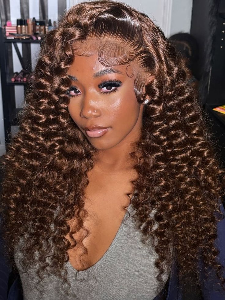 Wholesale Deep Wave Curly Color #4 & 99J Burgundy Full Frontal Lace Wigs 13x4 Lace Full Frontal Color Curly Wigs