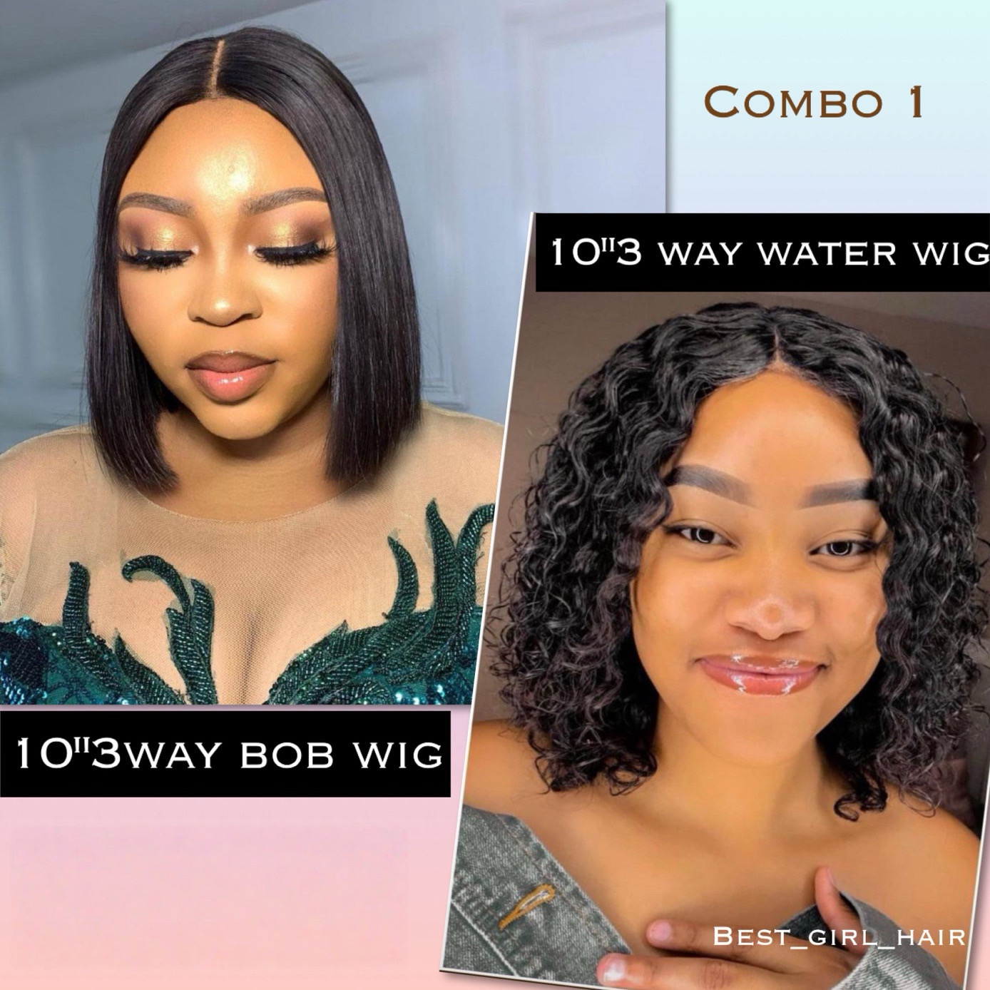 Combo Sale- Wholesale 13AA 10 Inch Water Curly 4x4 Glueless Wig +13AA 10 Inch Straight 4x4 Glueless Wig