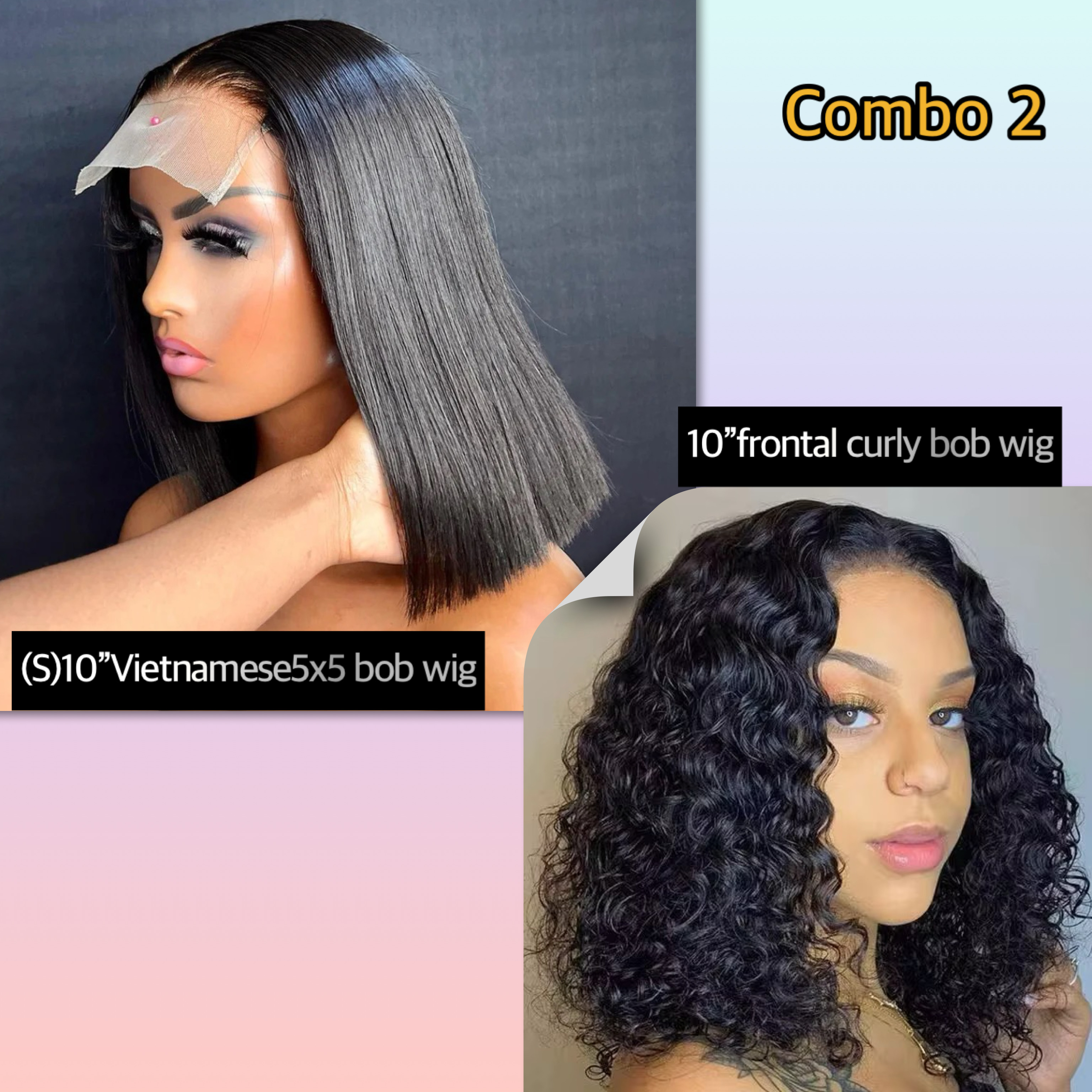 Combo Sale- Wholesale (s)Vietnamese 10 Inch 5x5 Glueless Wig +13AA 10 Inch Curly 13x4 Wig