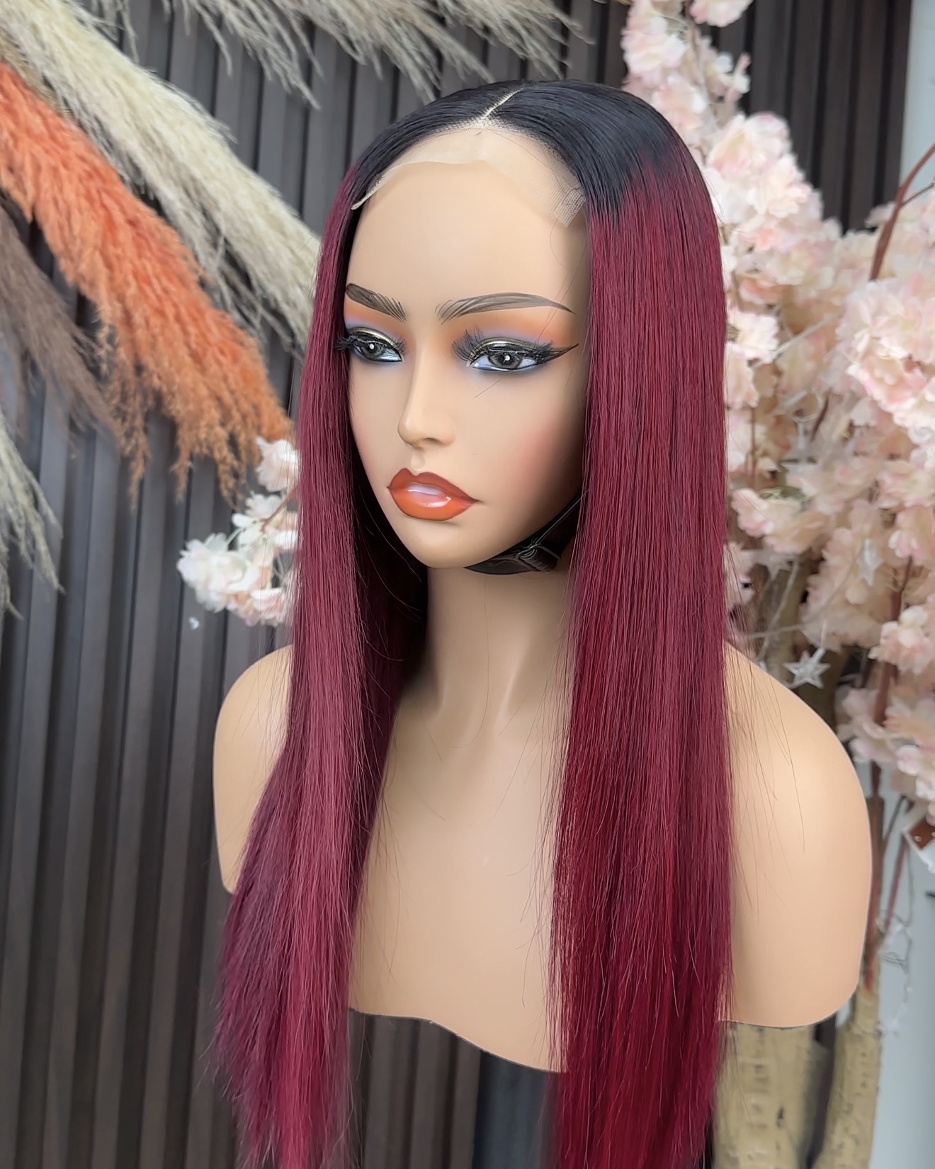 Wholesale Vietnamese Double Drawn Human Hair Wigs 1B/99J Glueless 4x4 Wigs Straight two tone color