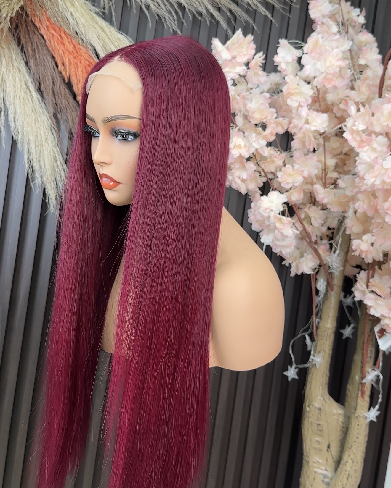 Wholesale Vietnamese Double Drawn Human Hair Wigs 99J Burgundy  Glueless 4x4 Wigs Straight 